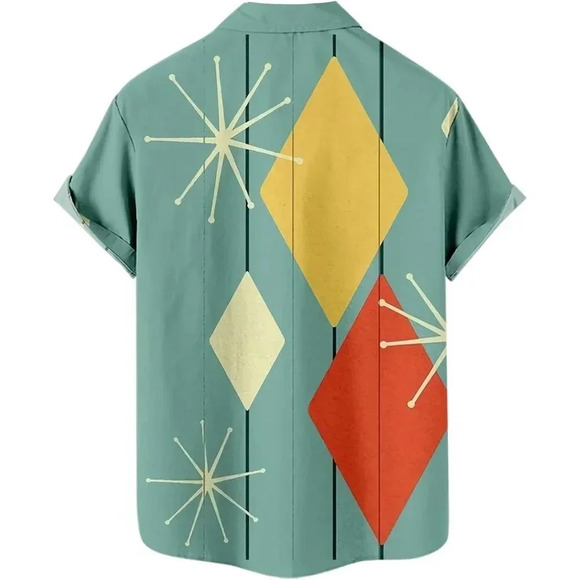 ❤️Men Green Print Short Sleeve Hawaiian Fit Casual  Button Down Beach Shirts - Picture 7 of 7